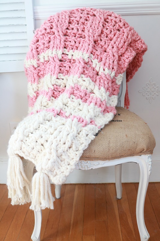 Crochet blanket on chair