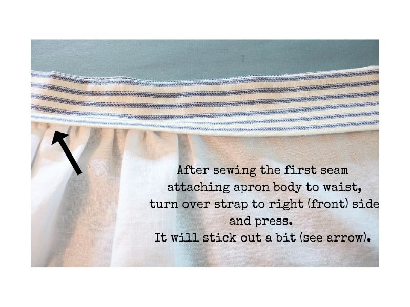 Simple Apron - strap sewn to apron, first seam