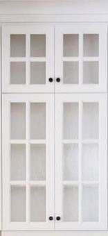 white upper cabinets glass door