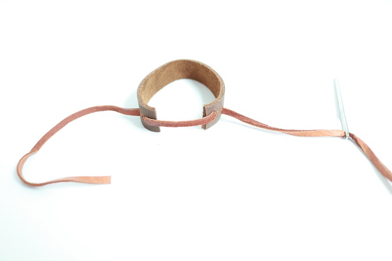 Leather Napkin Rings - thread deerskin through leather strip both ends