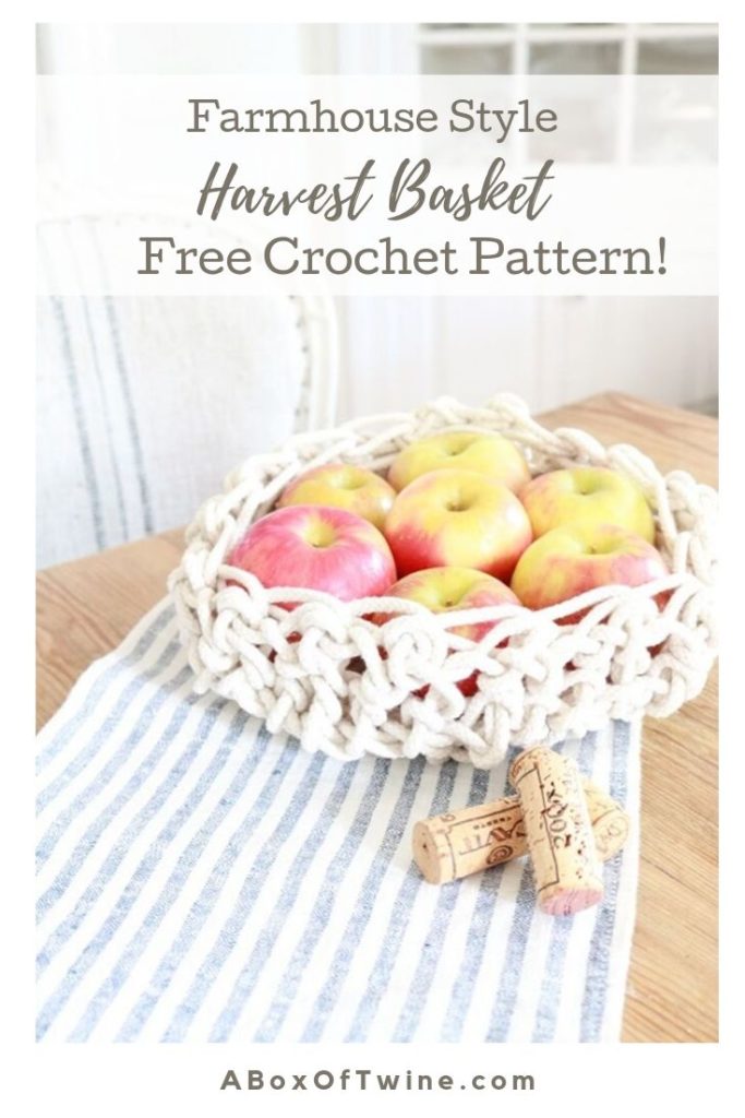 Crochet Rope Basket - free pattern, harvest basket with apples Pin A