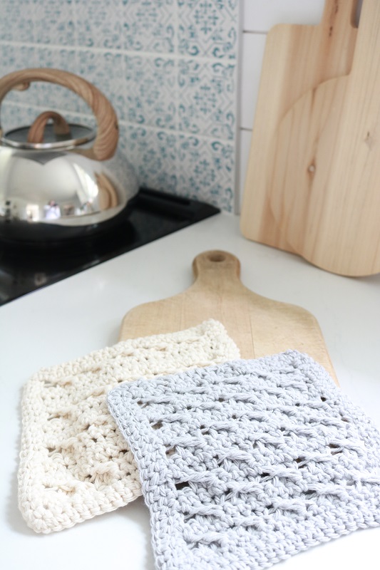 Farmhouse Crochet Dish Cloths - in farmhouse kitchen closer