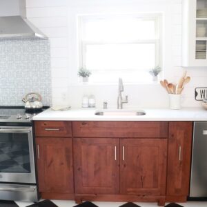 Modern Farmhouse Kitchen - view toward back wall with stove