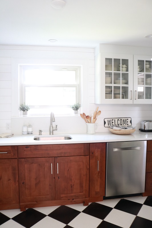 Modern Farmhouse Kitchen - view toward back wall with white cabinets