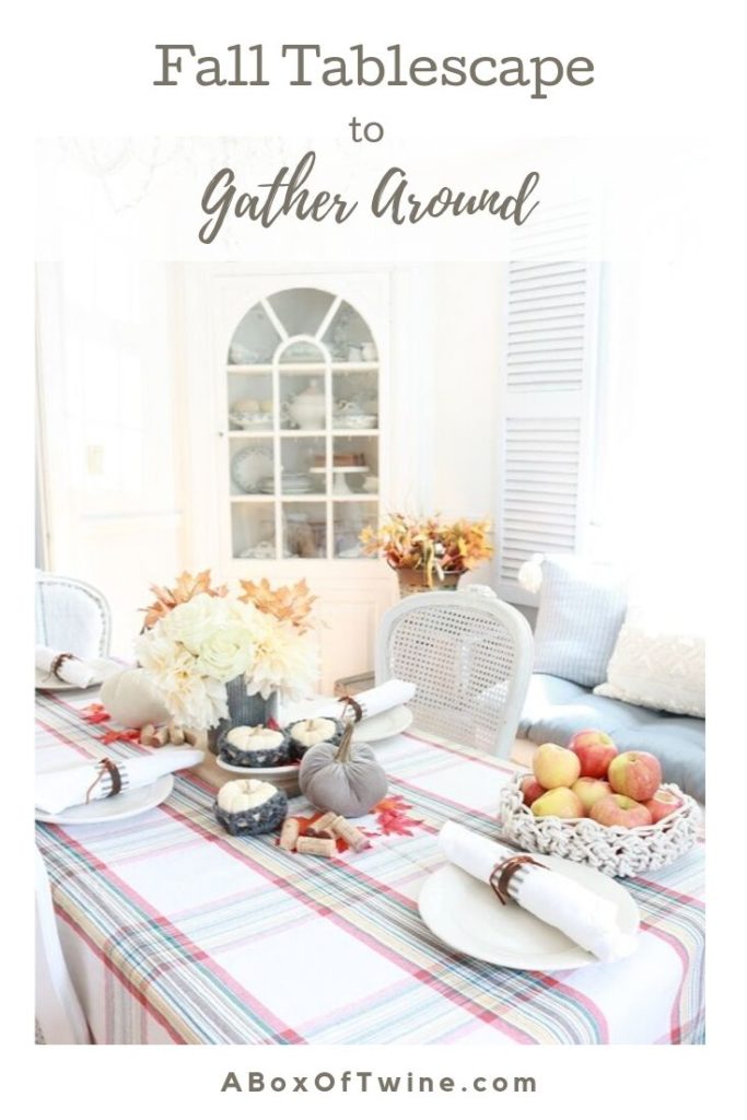 Fall Gathering Tablescape - Set your table this fall with fabrics, flowers, handmade pieces and love.  #falltablescape #fallgathering #tablesetting #farmhousestyle