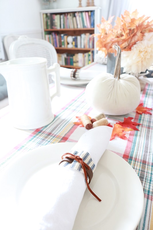 Fall Gathering Tablescape - Set your table this fall with fabrics, flowers, handmade pieces and love.  #falltablescape #fallgathering #tablesetting #farmhousestyle