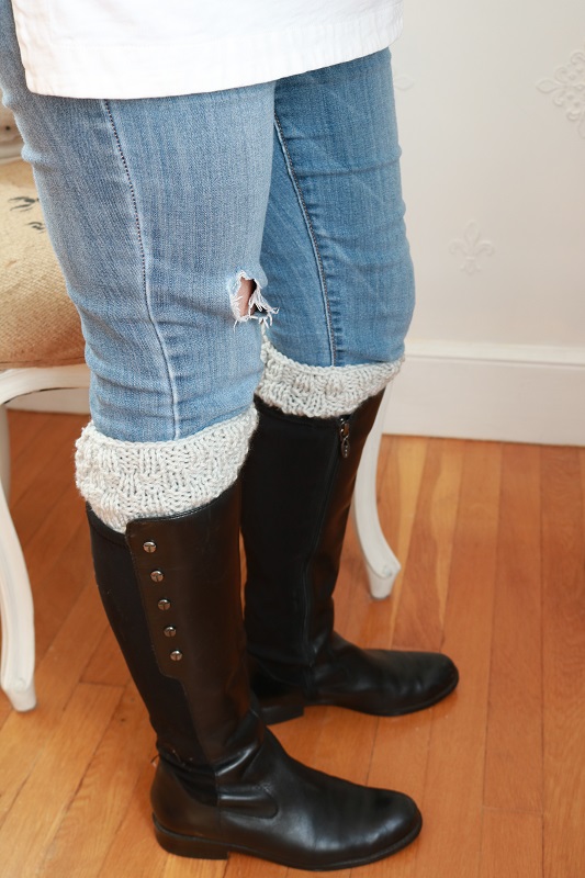 Paris Grey Boot Cuffs - Free Knit pattern for cozy boot cuffs this fall and winter.  #bootcuffs #freeknitpattern #knitpattern #greyknits