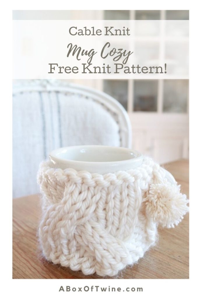 Keep your mug warm this winter with this cable knit mug cozy. This free knit pattern show you how to make this sweet mug warmer | mug sweater | mug cozy. Cheers to hot tea and coffee! #mugcozy #mugwarmer #mugsweater