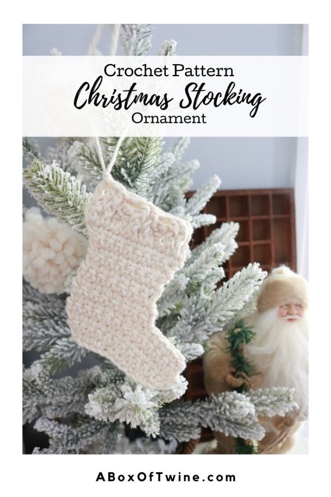Here's a simple crochet pattern for a mini Christmas stocking ornament.  Hang it on the tree or make several for a Christmas garland!  #freecrochetpattern #crochetornament #crochetstocking