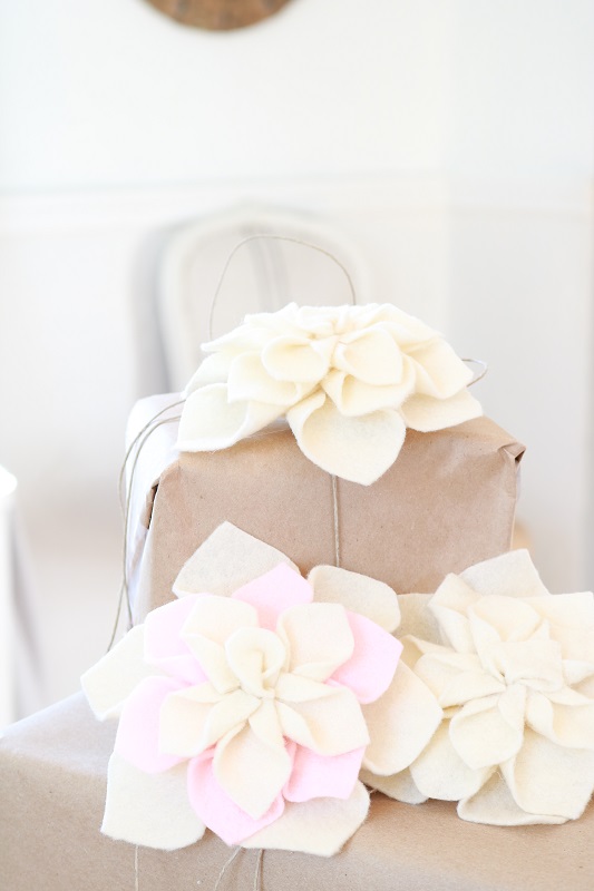Felt Dahlia - cream and mixed flowers on boxes
