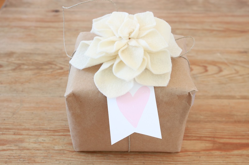 Felt Dahlia - cream flower on box with tag
