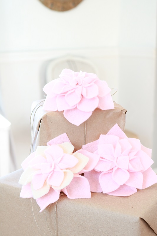 Felt Dahlia - pink and mixed flowers on boxes