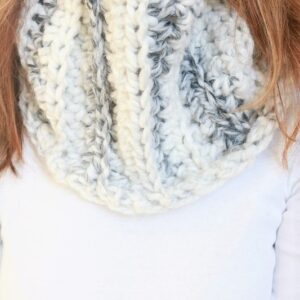 Crochet Ribbed Cowl - view from front, closeup