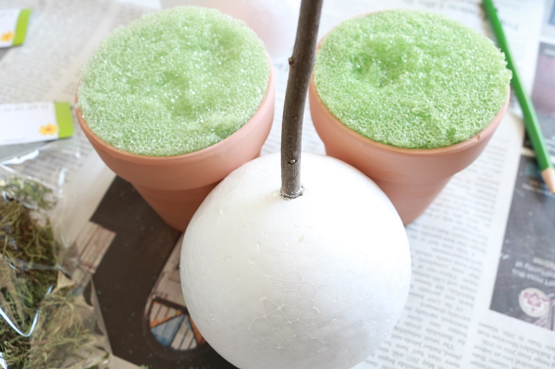 DIY Faux Topiaries - put stick in foam ball