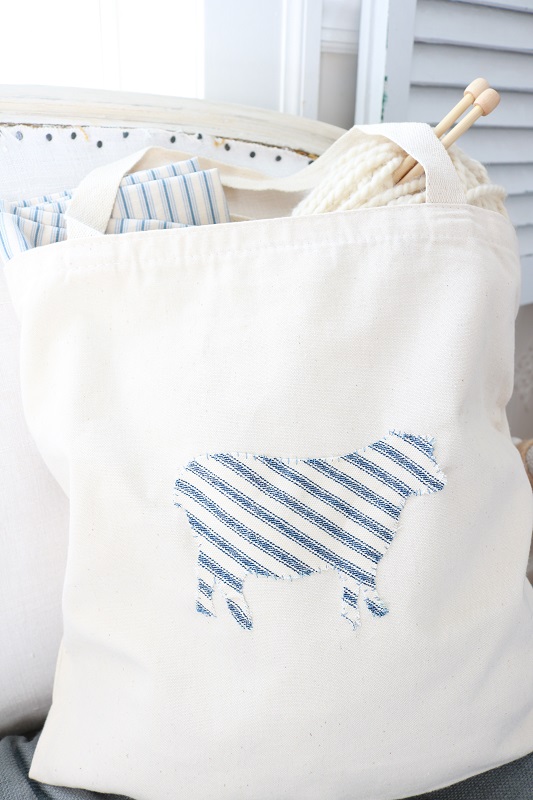 Farmhouse Style Ticking Stripe Canvas Bag - finished bag
