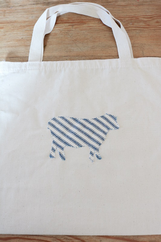 Farmhouse Style Ticking Stripe Canvas Bag - sew sheep on bag