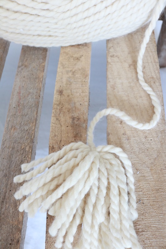 armhouse Style Wood Bead Garland Tassel - cut looped yarn
