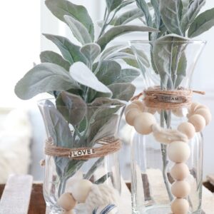 Farmhouse Style Wood Bead Garland Tassel - displayed on vase closeup of tassel