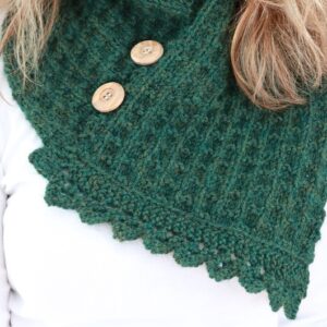 Knit Cowl Winter Forest Green - worn with bunting edge