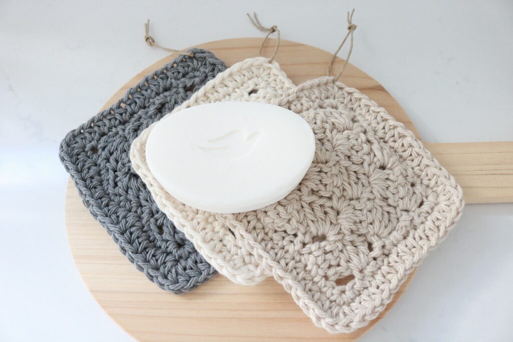 Crochet Scrubby Pattern - trio with soap on board 1200px