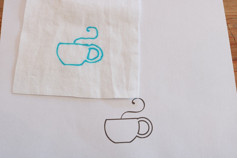Farmhouse Style Tea Towel - trace tea cup on fabric with fabric pen