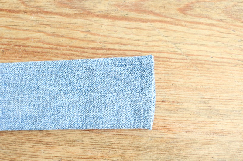 Denim Bracelet Cuff - denim sewn together, right side out and pressed