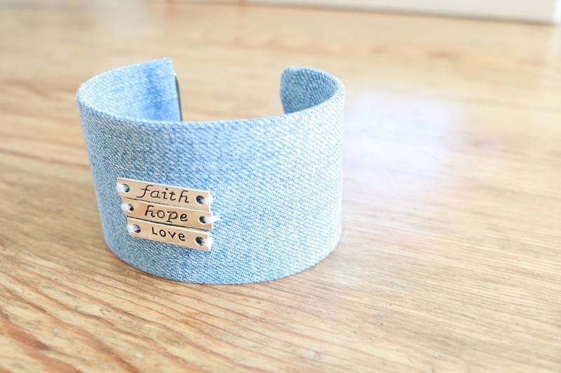 Denim Bracelet Cuff - denim sewn together, slipped on bracelet