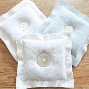 Linen Lavender Sachets - finished sachets with buttons sewn