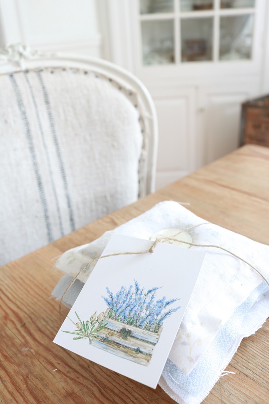 Linen Lavender Sachets - grouped with crate tag on table