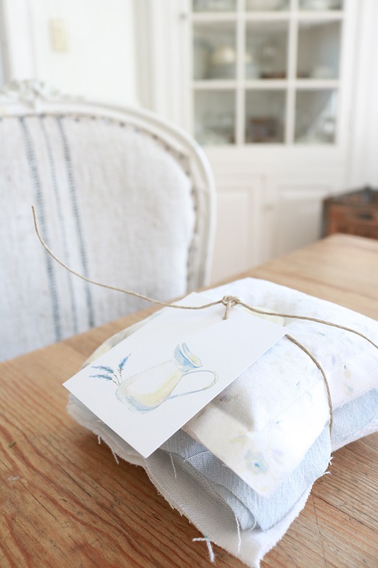 Linen Lavender Sachets - grouped with tag on table