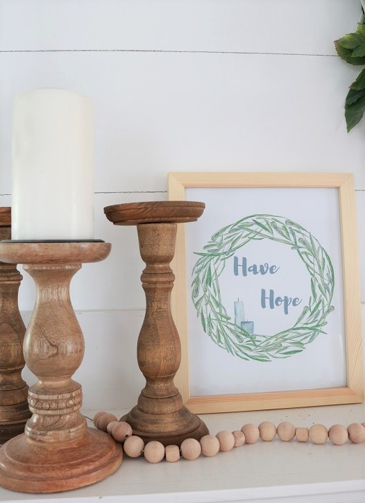 Have Hope - Free Wall Art Printable, on mantel with candle holders