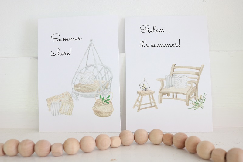 Summer Printable Wall Art - two printables on mantel side by side