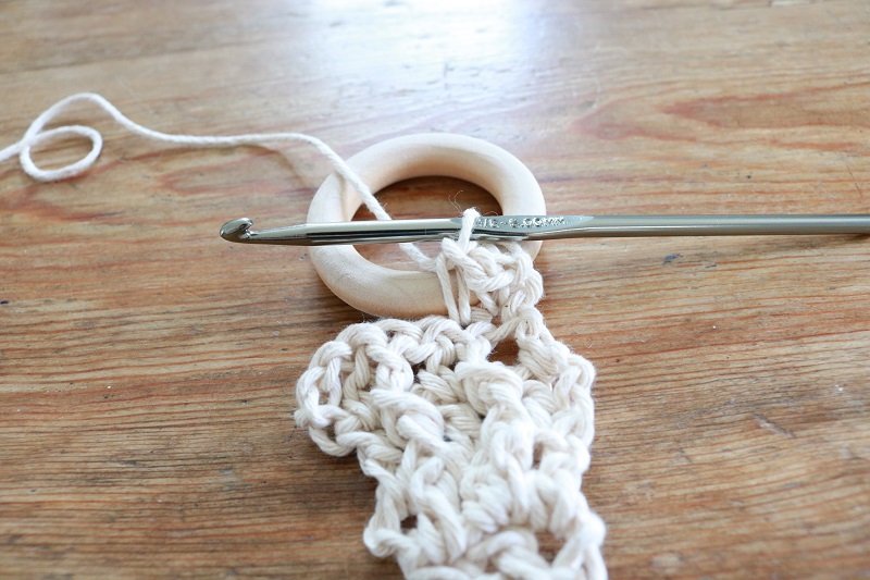Crochet Wood Napkin Rings - during Row 5