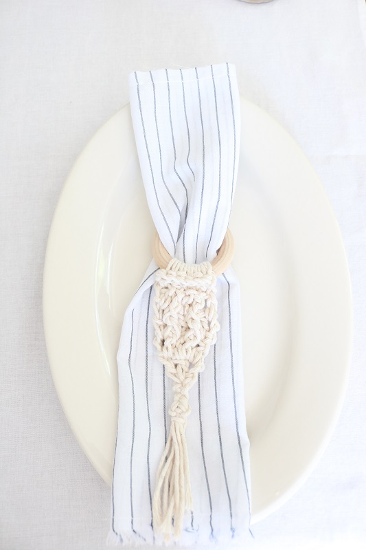 Crochet Wood Napkin Rings - napkin ring on plate