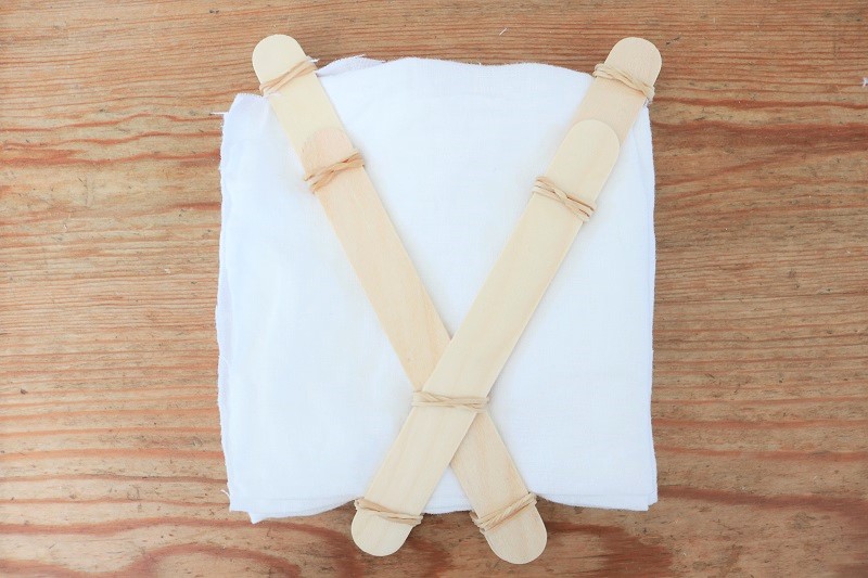 Shibori Tie Dye Pillows - white linen square prepared for V pattern