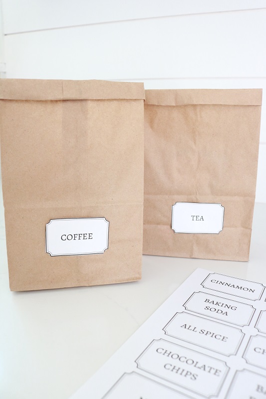 Brown Paper Bag Storage Sacks - with kitchen labels