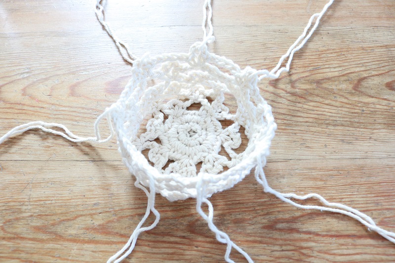 Crochet Vase Hanger - after adding strands