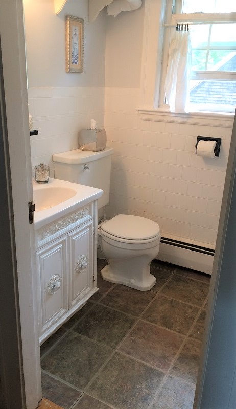 Farmhouse Style Bathroom - before view from door