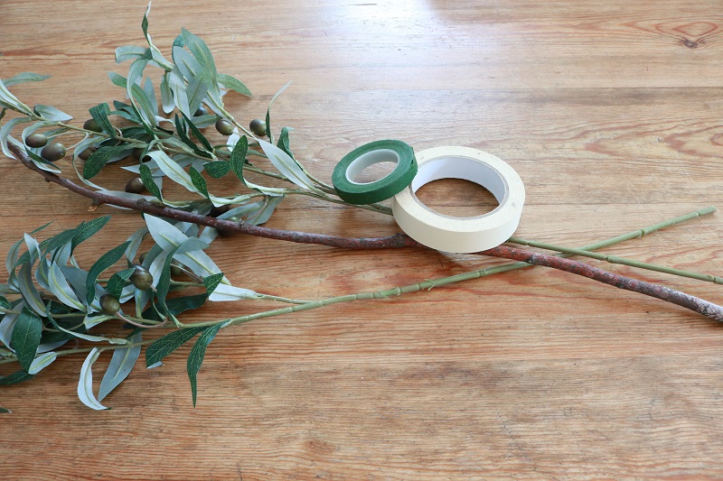 DIY Faux Olive Topiary - stems and tape