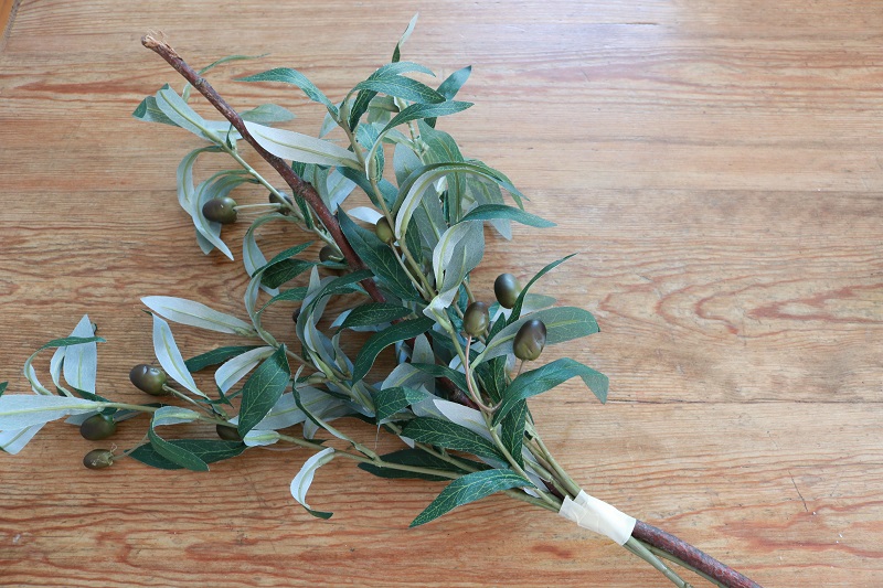 DIY Faux Olive Topiary - stems attached to branch