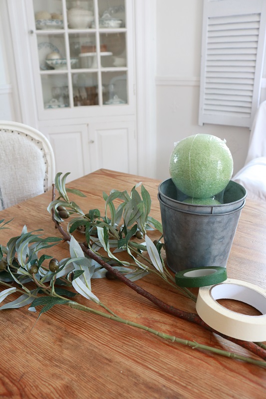 DIY Faux Olive Topiary - stems, tape, and pots