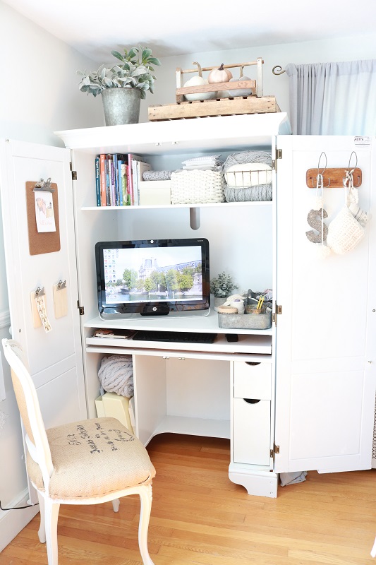 How To Repurpose A Computer Armoire For, Armoire Desk With Doors