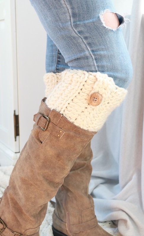 Crochet Boot Cuffs with Buttons - whole boot view