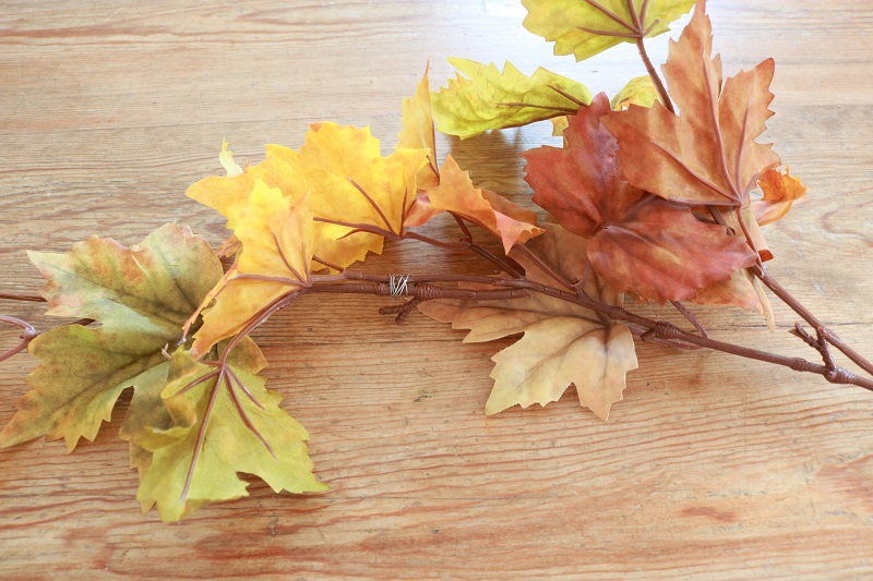Faux Fall Leaf Garland - fall stems attached with wire, closeup