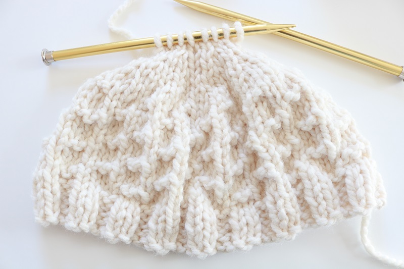 Chunky Knit Beanie Hat - after last row