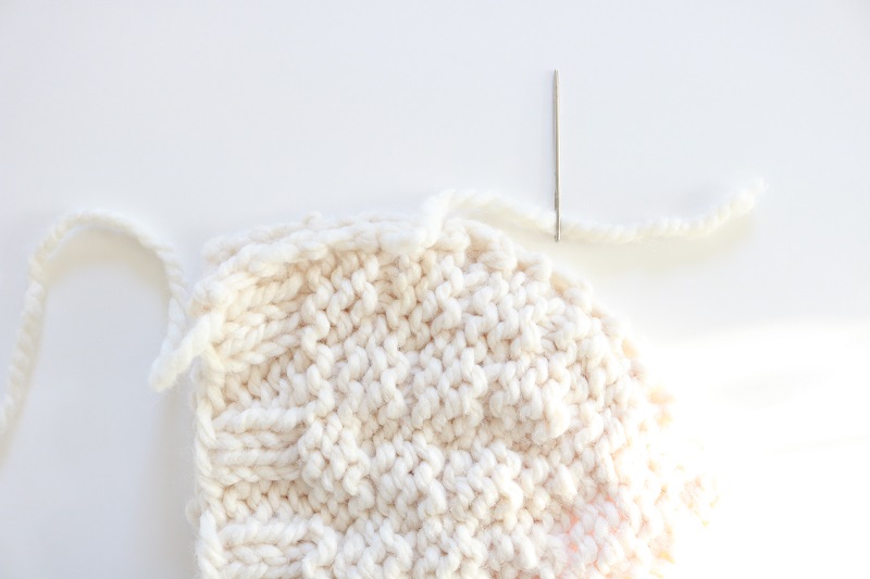 Chunky Knit Beanie Hat - sew hat together with back stitch seam