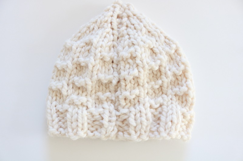 Chunky Knit Beanie Hat - view of seam, right sides out