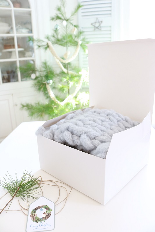 Scandinavian Christmas Decor - white box with scarf