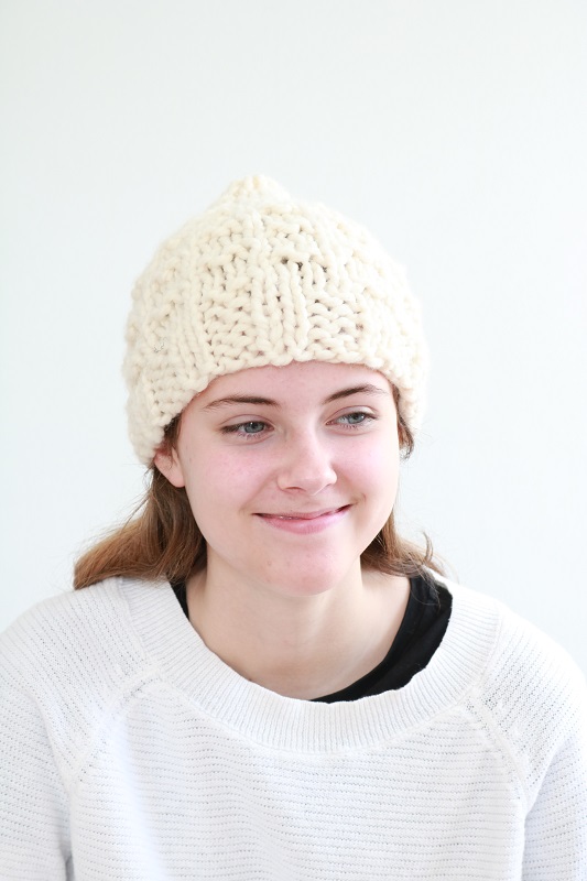Chunky Knit Beanie Hat - wearing