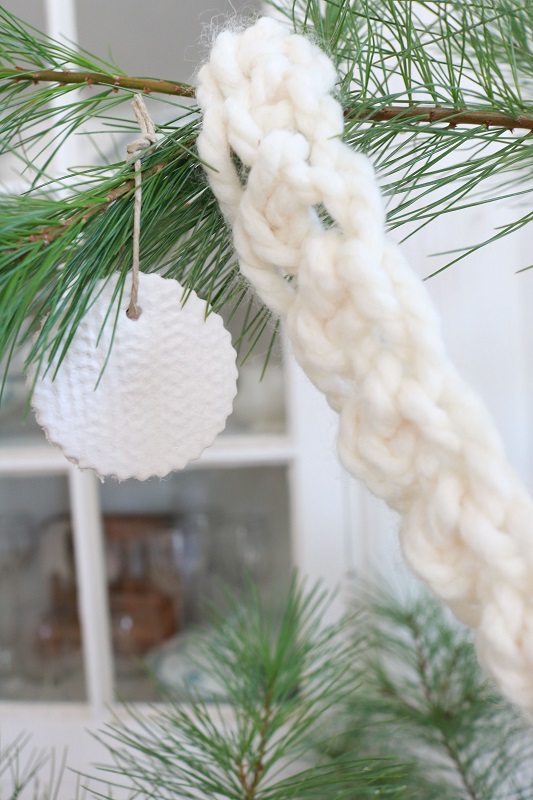 Crochet Christmas garland - with clay tag ornament